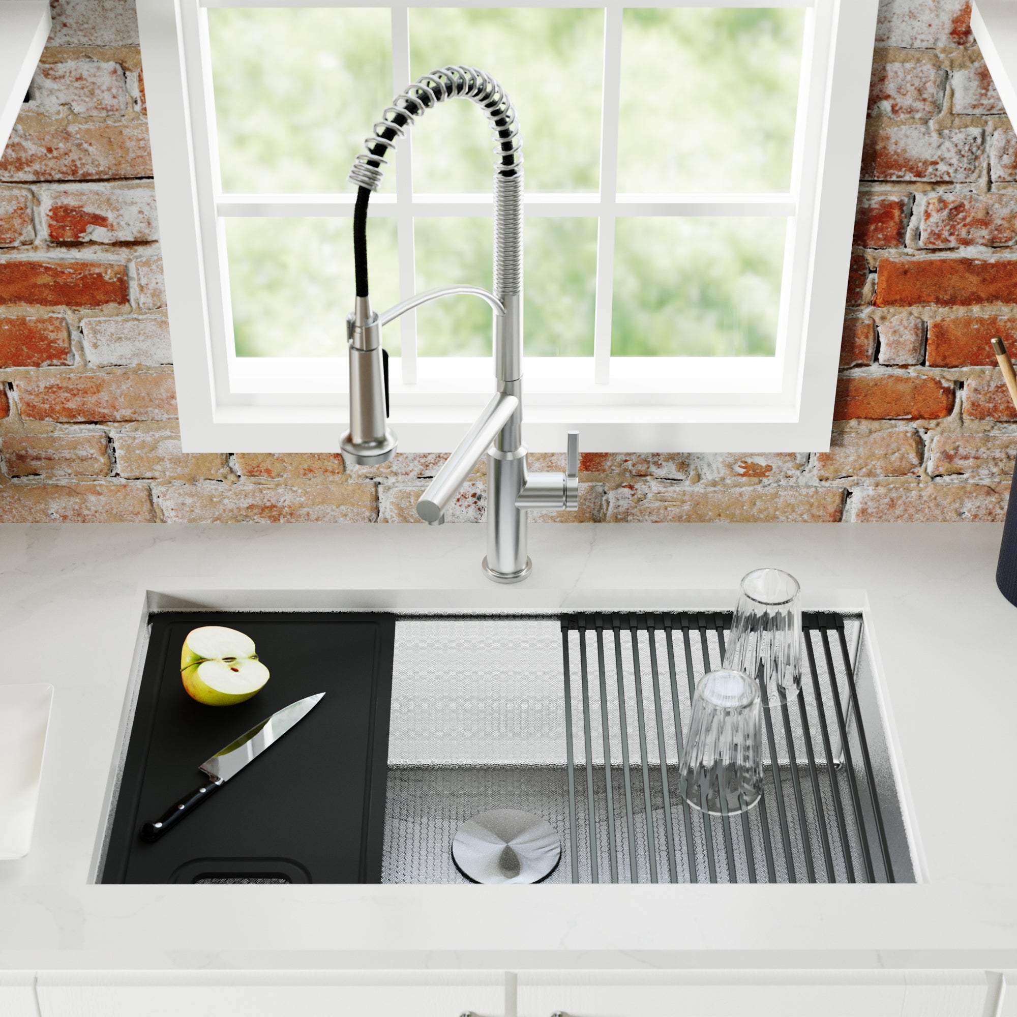 Karran Matrix 32" Undermount Stainless Steel Workstation Kitchen Sink with Accessories, 16 Gauge, HSU3219SBSS