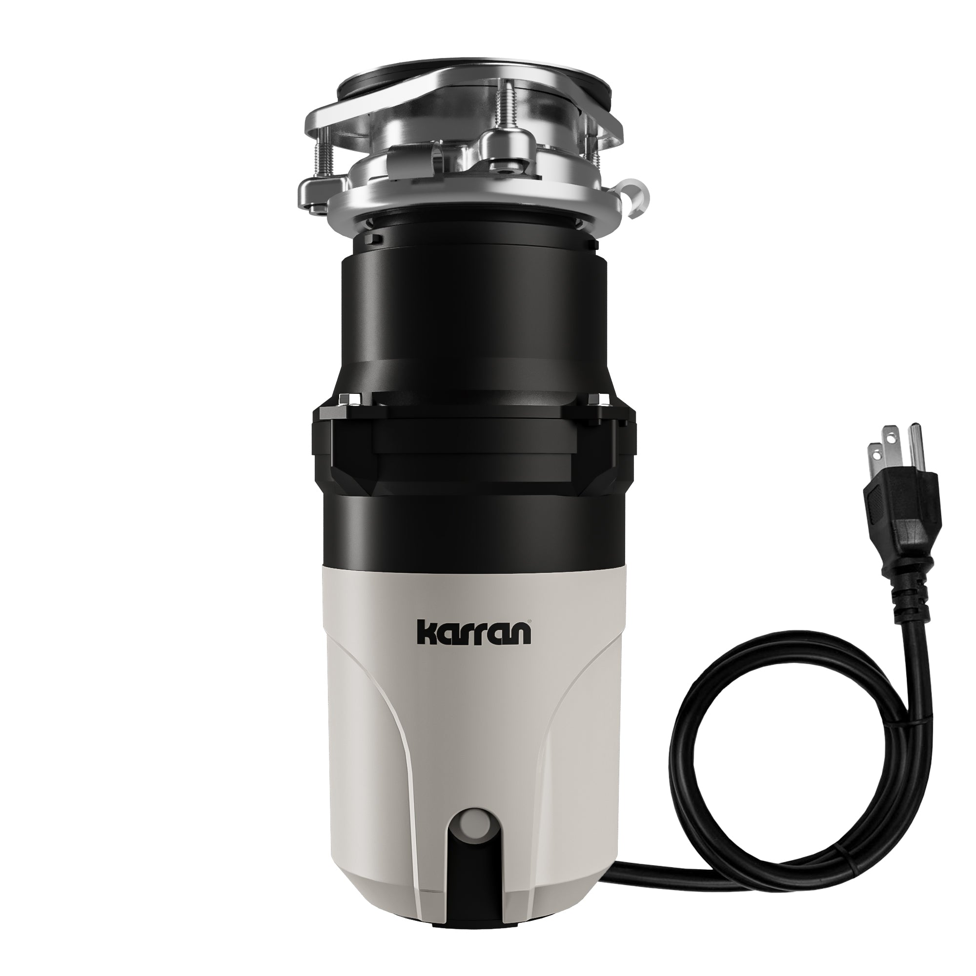 Karran 1/3 HP Continuous Feed Garbage Disposal for Kitchen Sinks with Power Cord and Accessories Included, Stainless Steel, Black and Grey, KGD230