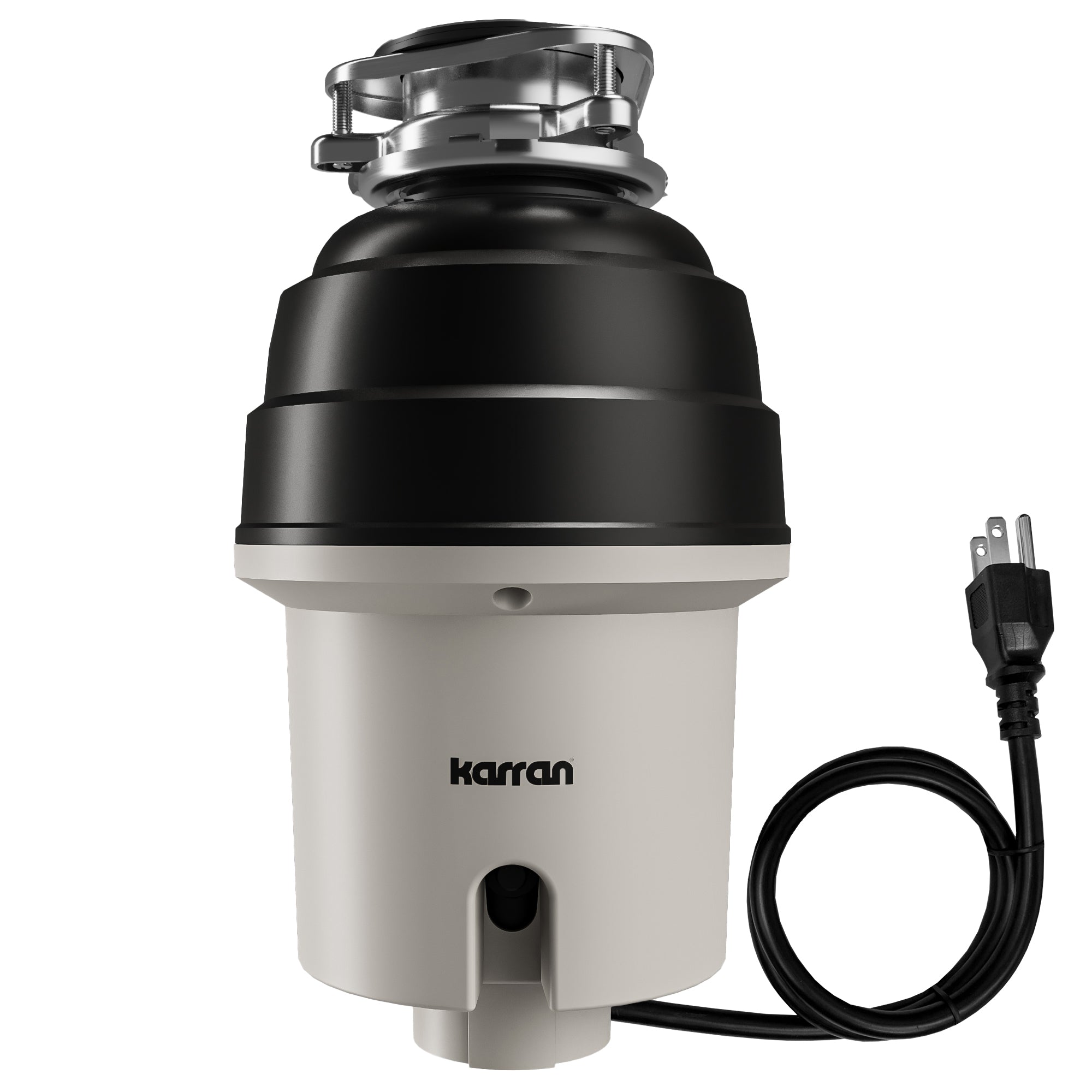 Karran 3/4 HP Continuous Feed Garbage Disposal for Kitchen Sinks with Power Cord and Accessories Included, Stainless Steel, Black and Grey, KGD270