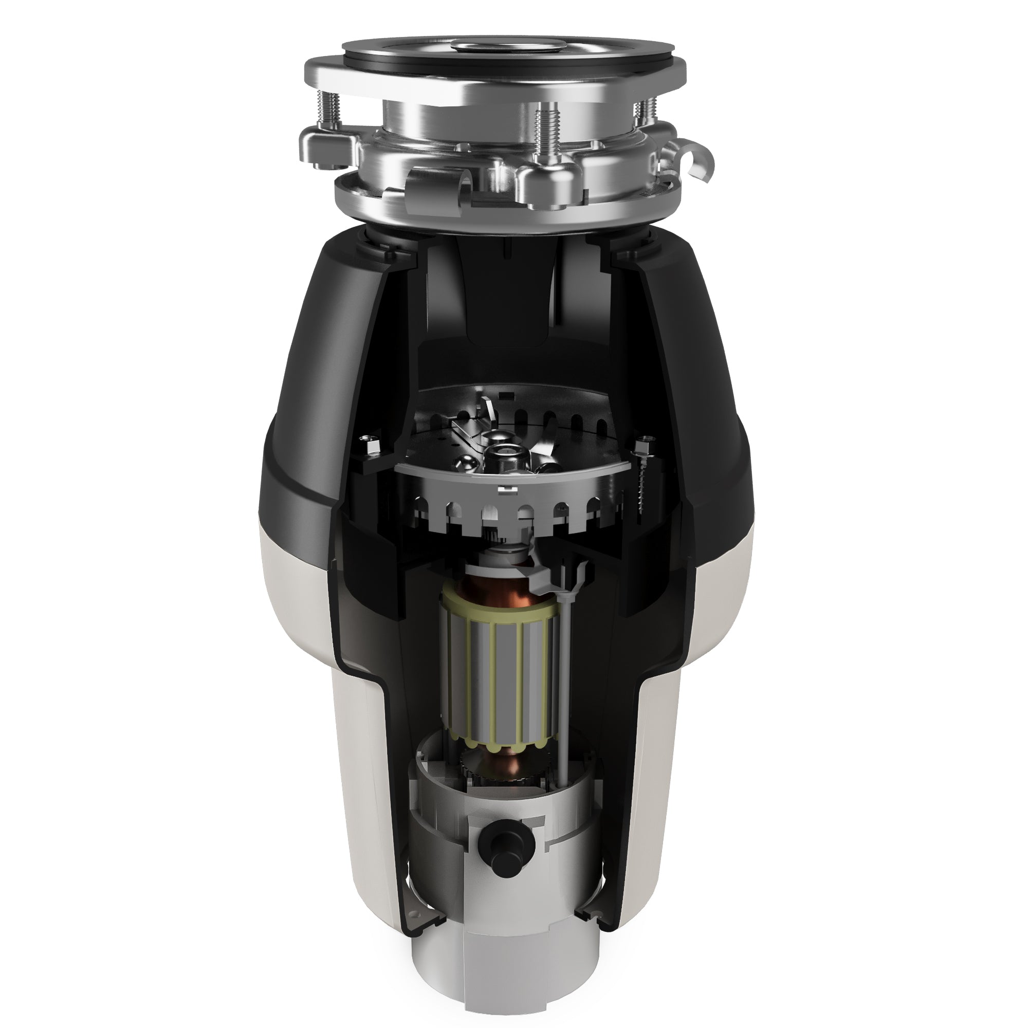 Alternate Image for Karran 1/2 HP Continuous Feed Garbage Disposal for Kitchen Sinks with Power Cord and Accessories Included, Stainless Steel, Black and Grey, KGD250