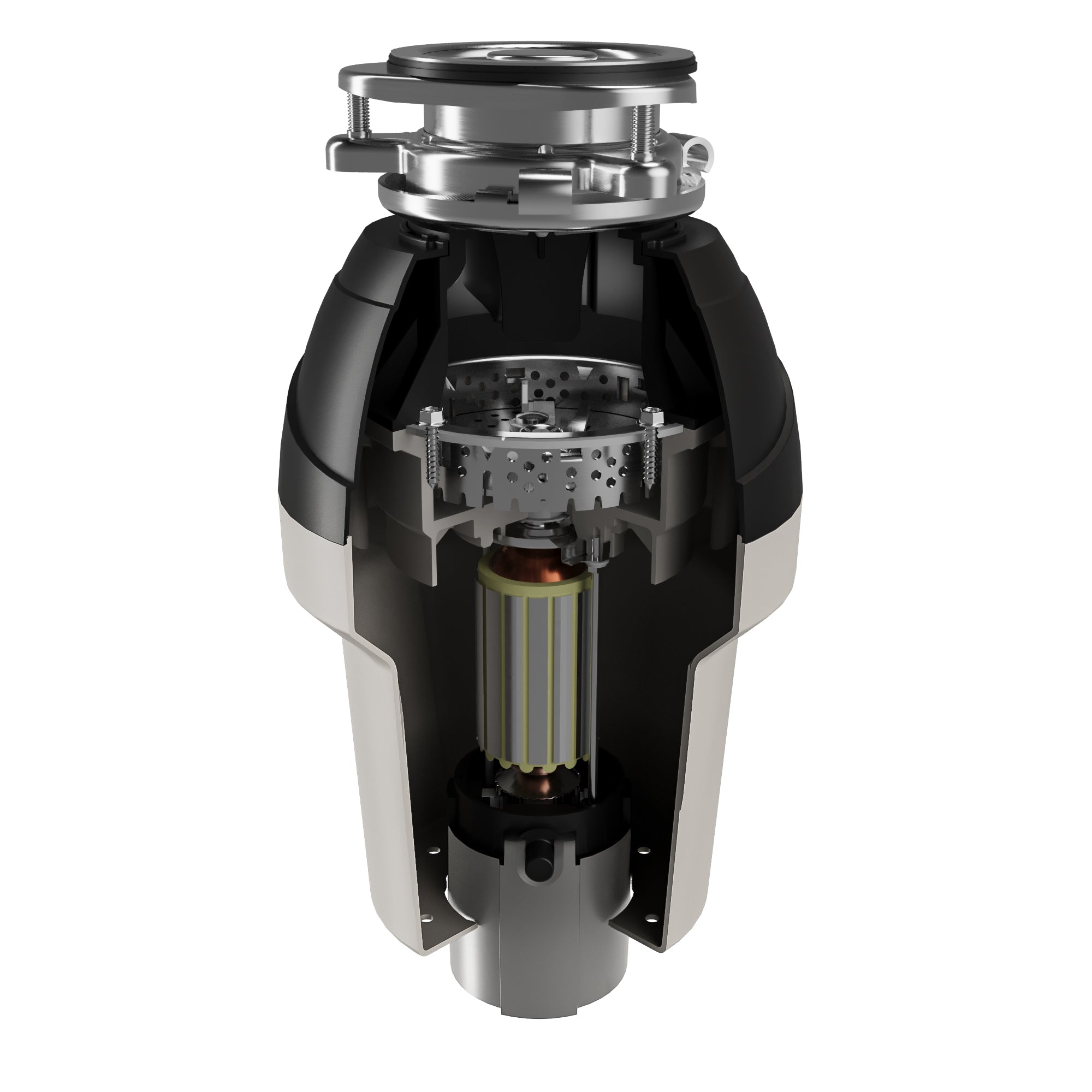 Karran 1-1/4 HP Continuous Feed Garbage Disposal for Kitchen Sinks with Power Cord and Accessories included, Stainless Steel, Black and Grey, KGD290