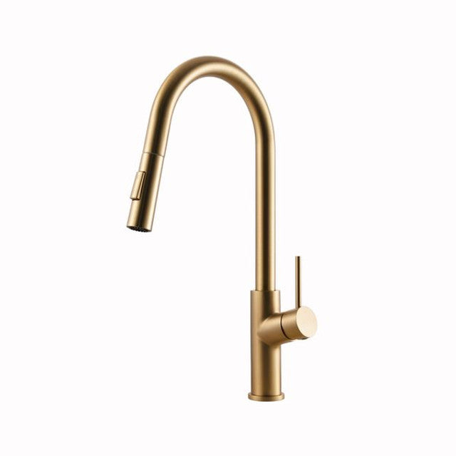 Houzer 1.75 GPM Kevali Series Brushed Brass Single Handle Pull-Down Kitchen Faucet - KEV-151-BB