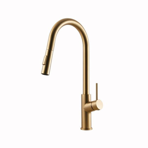 Houzer 1.75 GPM Kevali Series Brushed Brass Single Handle Pull-Down Kitchen Faucet - KEV-151-BB