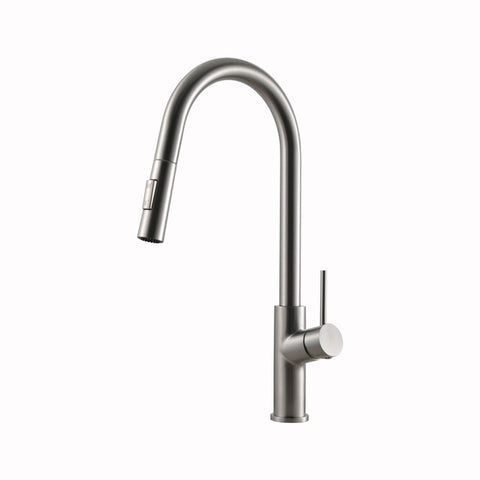 Houzer 1.75 GPM Kevali Series Brushed Nickel Fingerprint-Free Finish Single Handle Pull-Down Kitchen Faucet - Brass, KEV-151-BF