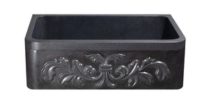 Alternate Image for 30" Black Granite Stone Farmhouse Kitchen Sink, Single Bowl, Floral Front, KF302010SB-F2-BK