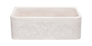 Alternate Image for 30" Stone Farmhouse Kitchen Sink, Smooth Reversible Floral Carving Apron Front, Crema Lyon Limestone, Beige, KF302010SB-F2-CL