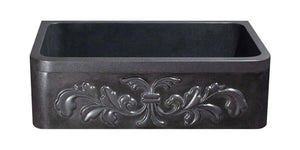Alternate Image for 33" Black Granite Stone Farmhouse Kitchen Sink, Single Bowl, Floral Front, KF332010SB-F2-BK