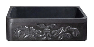 Alternate Image for 36" Stone Farmhouse Kitchen Sink, Floral Carving Apron Front, Black Granite, Black, KF362010SB-F2-BK