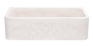 Alternate Image for 36" Stone Farmhouse Kitchen Sink, Smooth Reversible Floral Carving Apron Front, Crema Lyon Limestone, Beige, KF362010SB-F2-CL