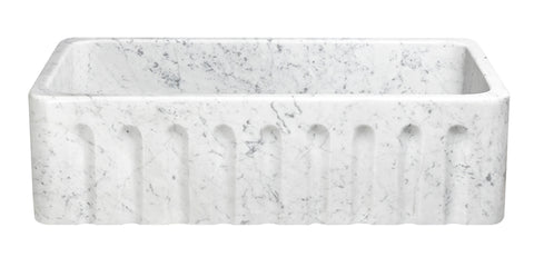 36" Stone Farmhouse Kitchen Sink, Fluted Reversible Apron Front, Carrara Marble, White, KF362010SB-WFLU-CW