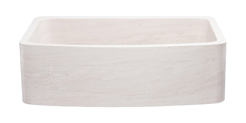 33" Stone Farmhouse Kitchen Sink, Smooth Reversible Curved Apron Front, Crema Lyon Limestone, Beige, KFCF332210SB-NLP-CL