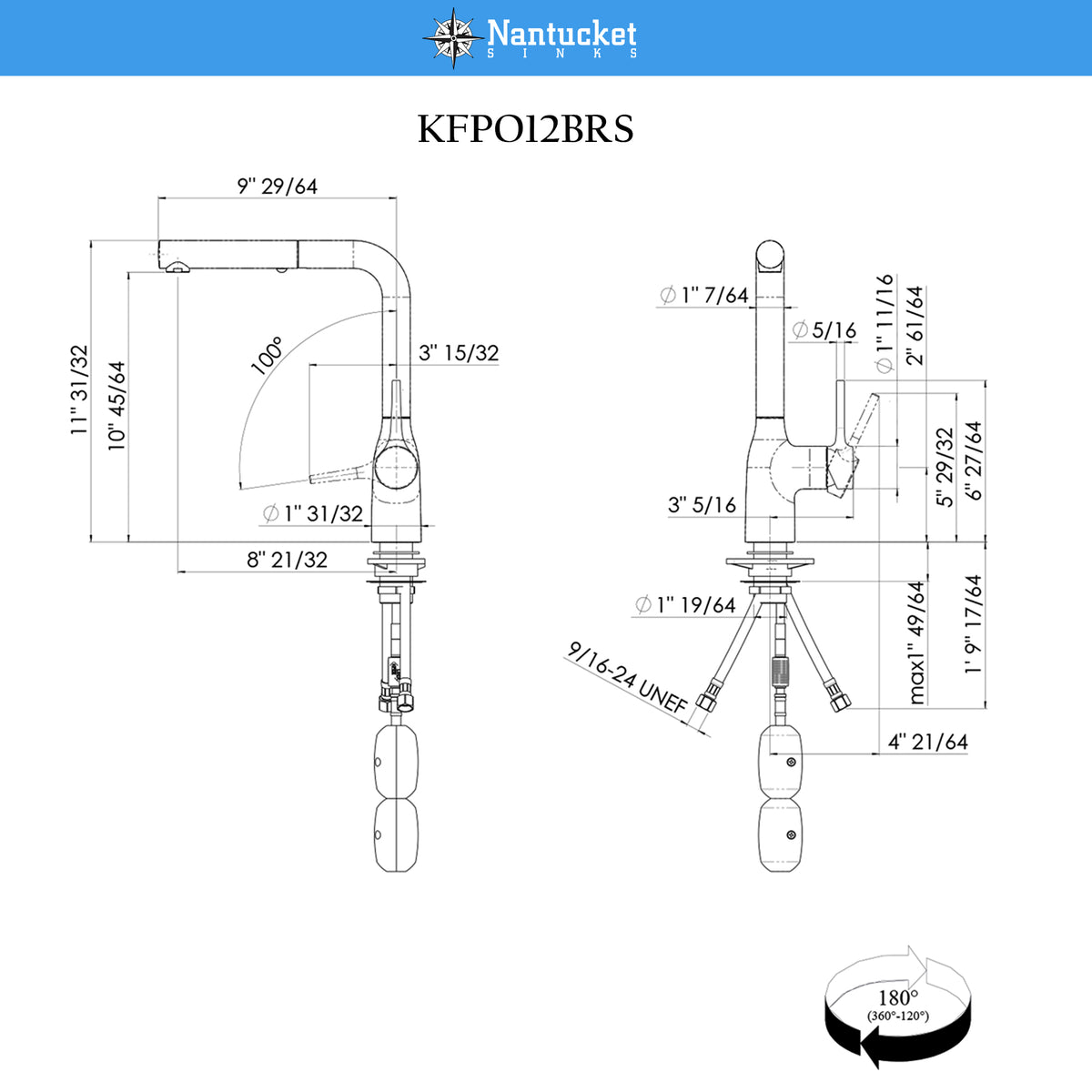 Nantucket Sinks Premium Kitchen 1.8 GPM Lever Stainless Steel Kitchen Faucet, Lever, KFPO12BRS