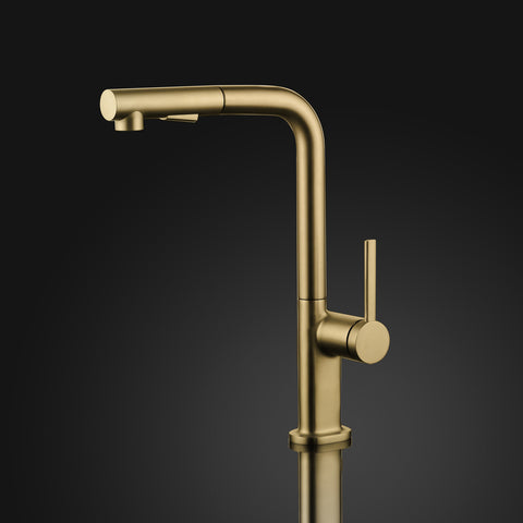 MaestroBath 1.8 GPM Rosa Modern ADA Kitchen Faucet With 2 Jets, Brushed Gold, Lead-Free Brass, KIT-ROS-BGL