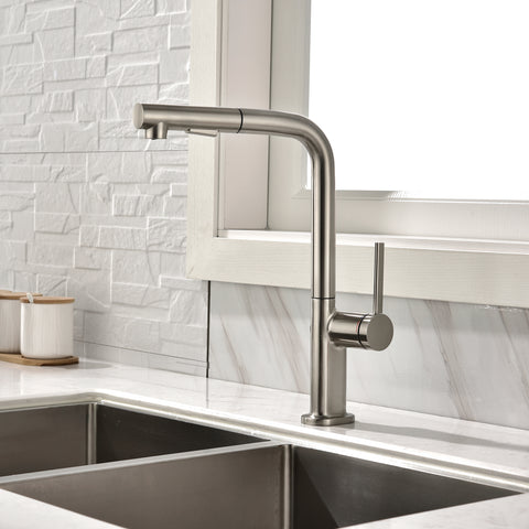 MaestroBath 1.8 GPM Rosa Modern ADA Kitchen Faucet With 2 Jets, Brushed Nickel, Lead-Free Brass, KIT-ROS-BNI