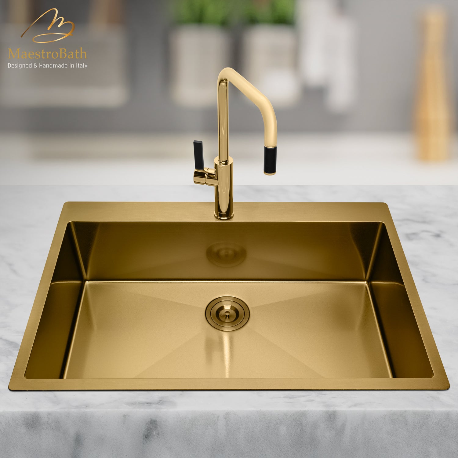 MaestroBath 1.8 GPM Luce Mono Shower ADA Kitchen Faucet, Chrome, Brushed Gold, Lead-Free Brass, KIT-LUC-BGL