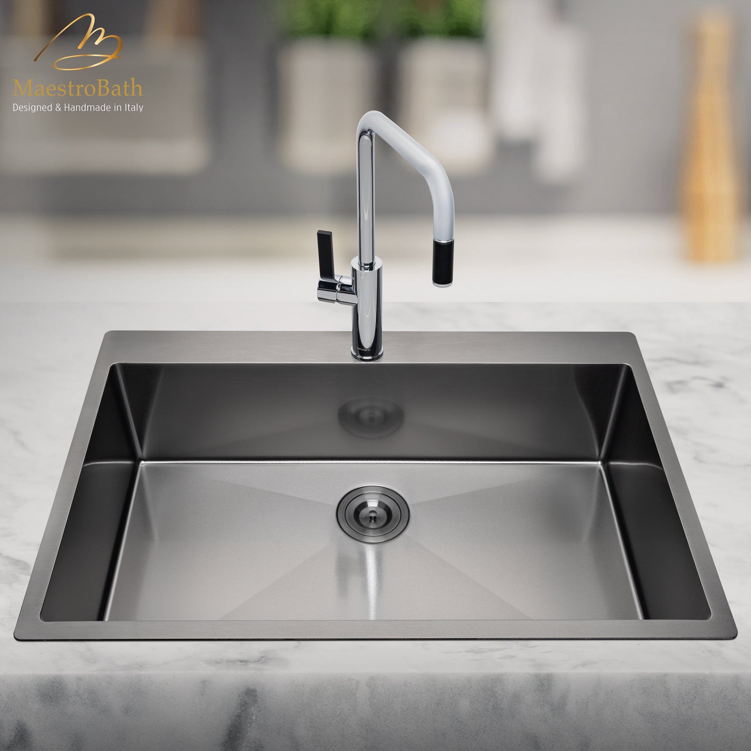 MaestroBath 1.8 GPM Luce Mono Shower ADA Kitchen Faucet, Chrome, Lead-Free Brass, Polished Chrome, KIT-LUC-CHR