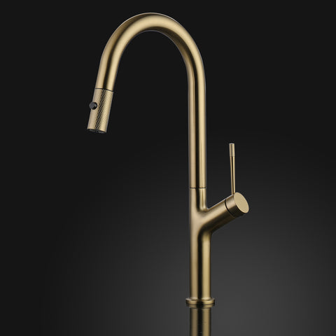 MaestroBath 1.8 GPM Brezza Modern ADA Kitchen Faucet With 2 Jets, Brushed Gold, Lead-Free Brass, KIT-BRZ-BGL