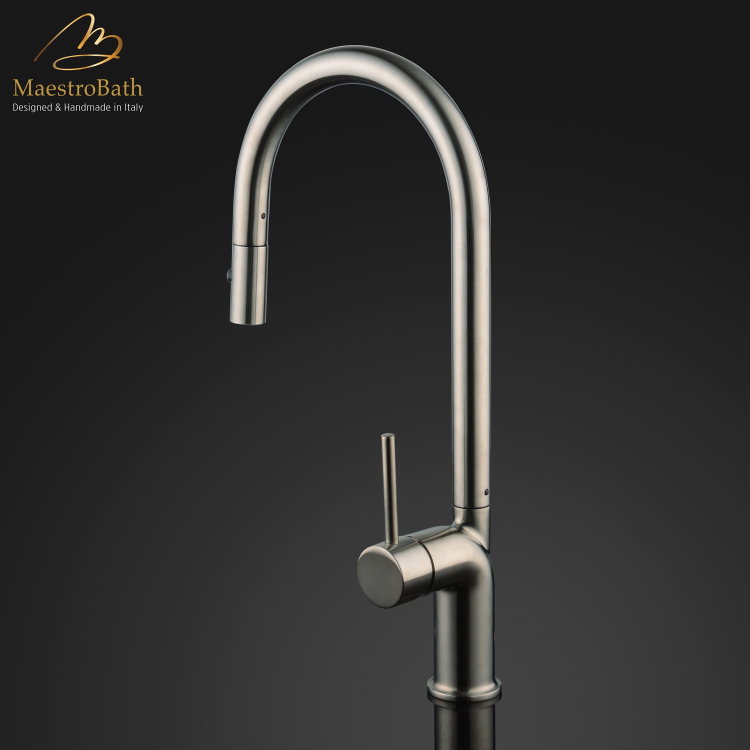 MaestroBath 1.8 GPM Aura Modern ADA Kitchen Faucet With 2 Jets, Brushed Nickel, Lead-Free Brass, KIT-AUR-BNI