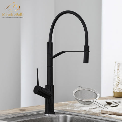 MaestroBath 1.8 GPM Raffinato Mono ADA Kitchen Faucet, Black, Lead-Free Brass, Matt Black, KIT-RAF-BLK