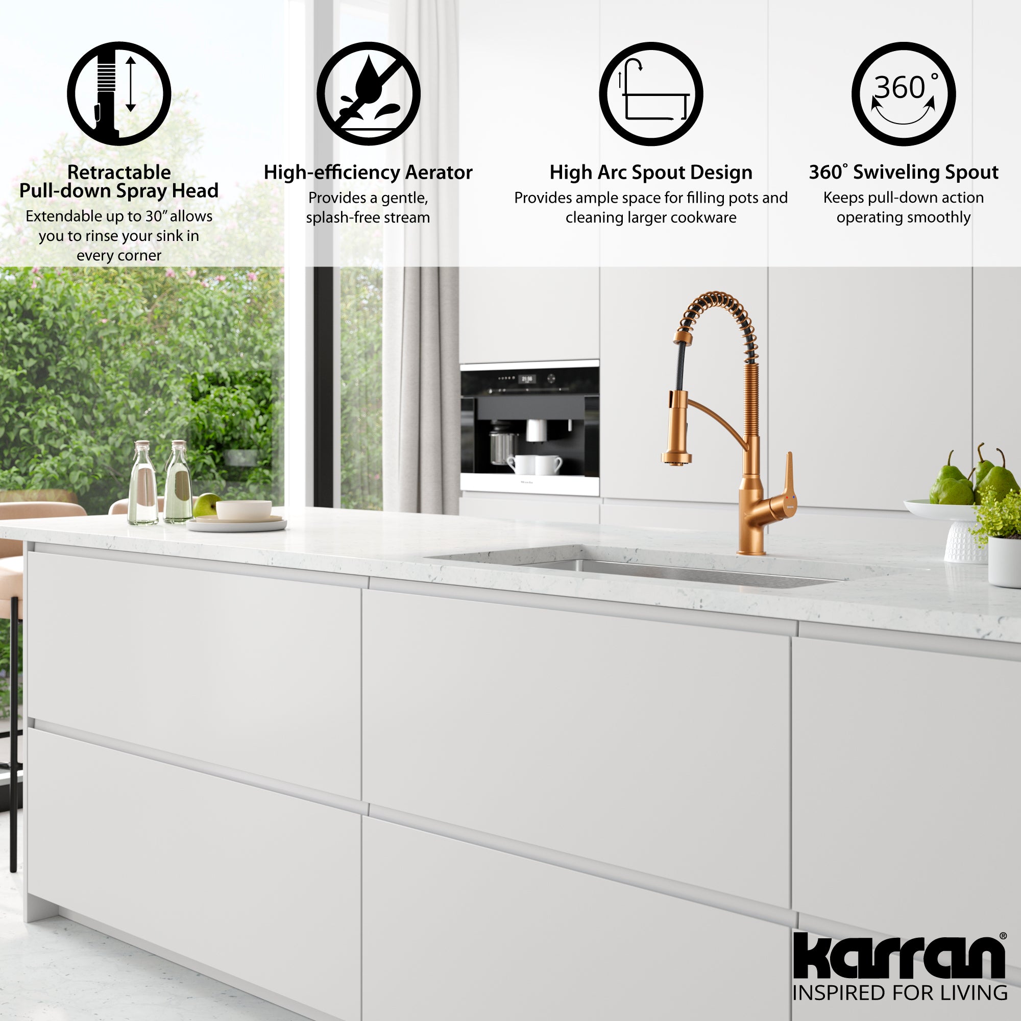 Karran Scottsdale 1.8 GPM Single Lever Handle Lead-free Brass ADA Kitchen Faucet, Pull-Down Kitchen, Brushed Copper, KKF210BC