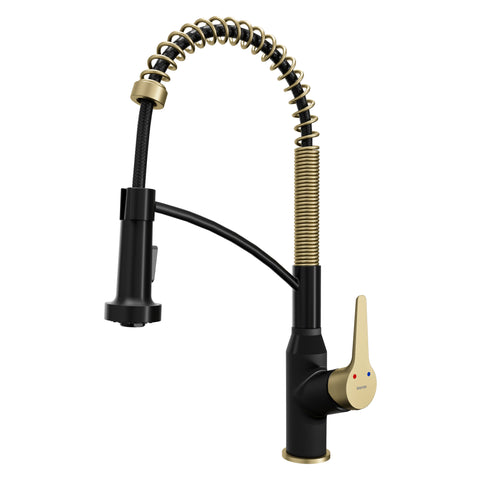 Karran Scottsdale 1.8 GPM Single Lever Handle Lead-free Brass ADA Kitchen Faucet, Pull-Down, Matte Black & Brushed Gold, KKF210MBBG