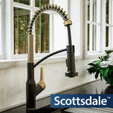 Karran Scottsdale 1.8 GPM Single Lever Handle Lead-free Brass ADA Kitchen Faucet, Pull-Down, Matte Black & Brushed Gold, KKF210MBBG