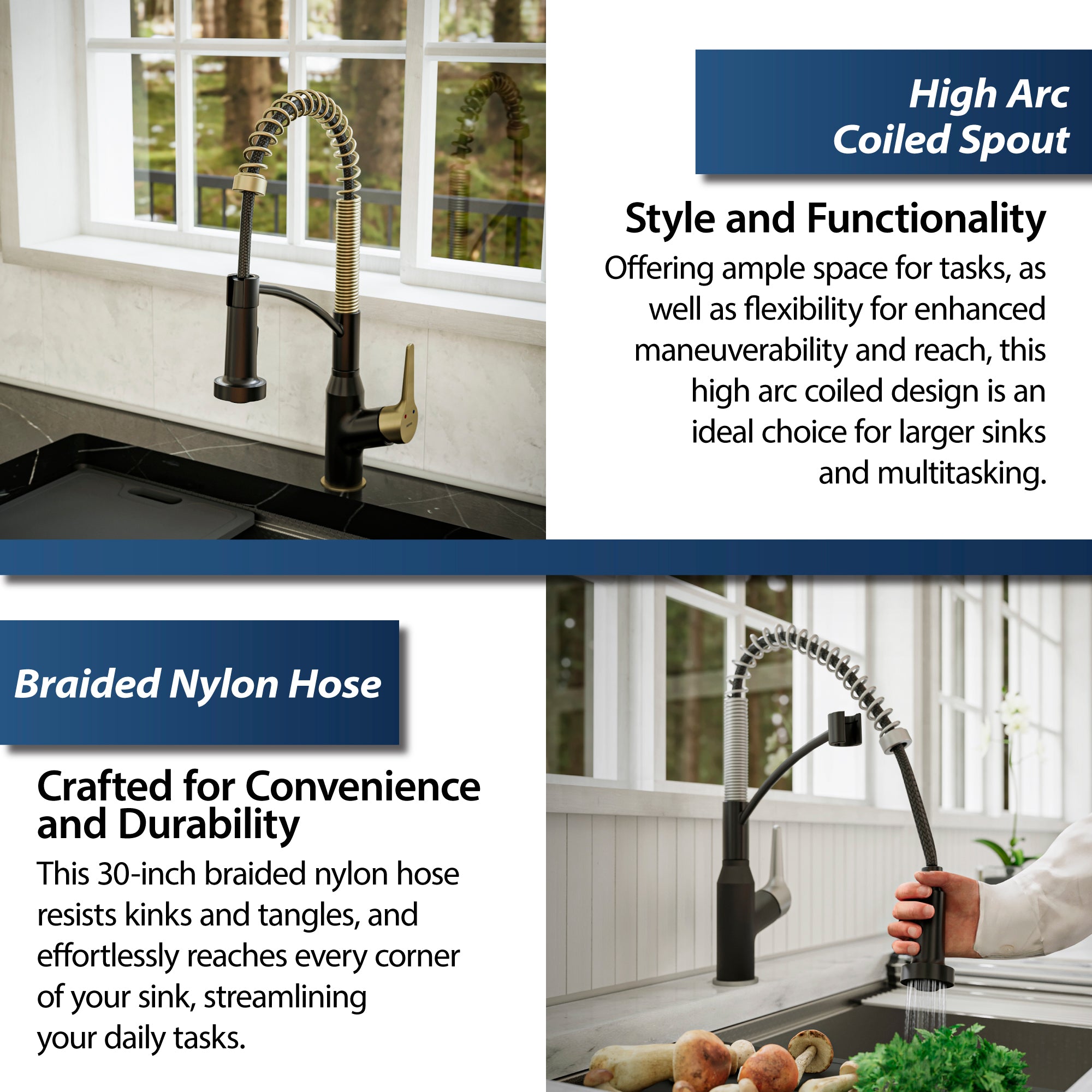 Karran Scottsdale 1.8 GPM Single Lever Handle Lead-free Brass ADA Kitchen Faucet, Pull-Down, Matte Black & Brushed Gold, KKF210MBBG