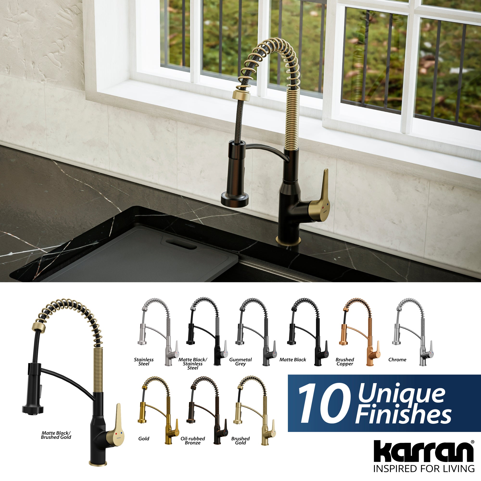 Karran Scottsdale 1.8 GPM Single Lever Handle Lead-free Brass ADA Kitchen Faucet, Pull-Down, Matte Black & Brushed Gold, KKF210MBBG