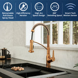 Karran Alston 1.8 GPM Single Lever Handle Lead-free Brass ADA Touchless Kitchen Faucet, Pull-Down, Brushed Copper, KKF215BC