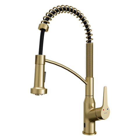 Karran Alston 1.8 GPM Single Lever Handle Lead-free Brass ADA Touchless Kitchen Faucet, Pull-Down, Brushed Gold, KKF215BG