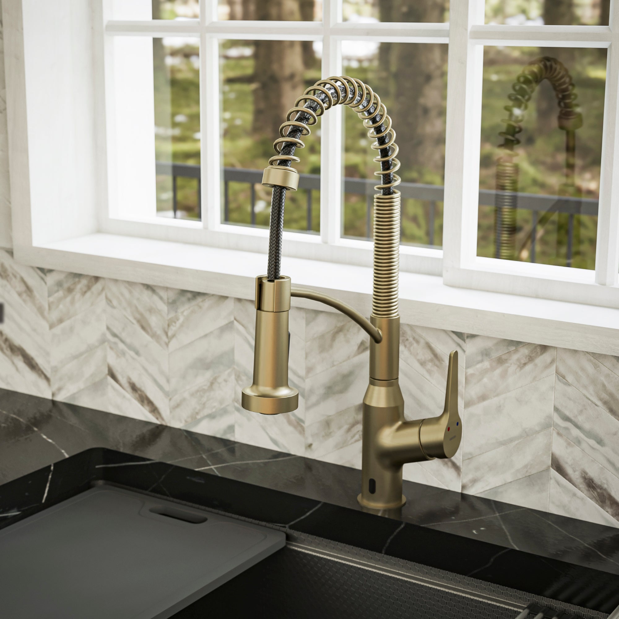 Karran Alston 1.8 GPM Single Lever Handle Lead-free Brass ADA Touchless Kitchen Faucet, Pull-Down, Brushed Gold, KKF215BG
