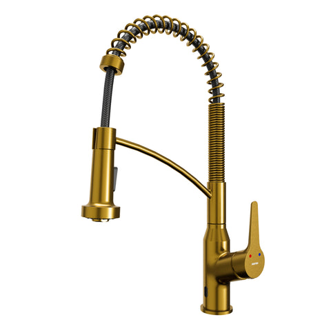 Karran Alston 1.8 GPM Single Lever Handle Lead-free Brass ADA Touchless Kitchen Faucet, Pull-Down, Gold, KKF215G