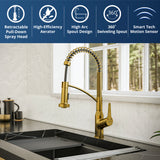 Karran Alston 1.8 GPM Single Lever Handle Lead-free Brass ADA Touchless Kitchen Faucet, Pull-Down, Gold, KKF215G