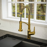 Karran Alston 1.8 GPM Single Lever Handle Lead-free Brass ADA Touchless Kitchen Faucet, Pull-Down, Gold, KKF215G