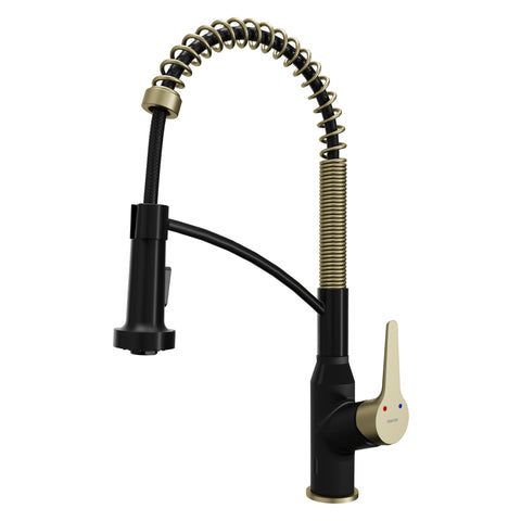 Karran Alston 1.8 GPM Single Lever Handle Lead-free Brass ADA Touchless Kitchen Faucet, Pull-Down, Matte Black & Brushed Gold, KKF215MBBG