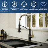 Karran Alston 1.8 GPM Single Lever Handle Lead-free Brass ADA Touchless Kitchen Faucet, Pull-Down, Matte Black & Brushed Gold, KKF215MBBG