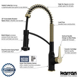 Karran Alston 1.8 GPM Single Lever Handle Lead-free Brass ADA Touchless Kitchen Faucet, Pull-Down, Matte Black & Brushed Gold, KKF215MBBG