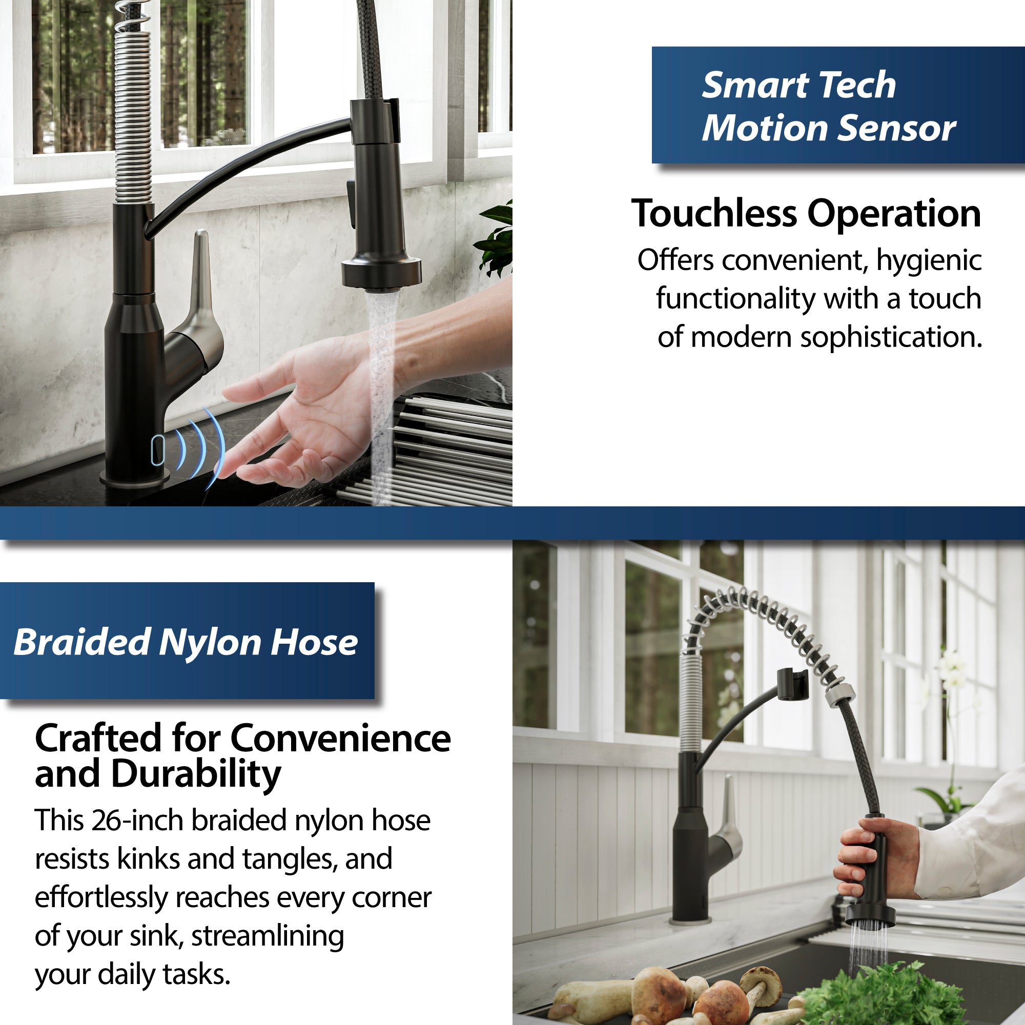 Karran Alston 1.8 GPM Single Lever Handle Lead-free Brass ADA Touchless Kitchen Faucet, Pull-Down, Matte Black & Stainless Steel, KKF215MBSS