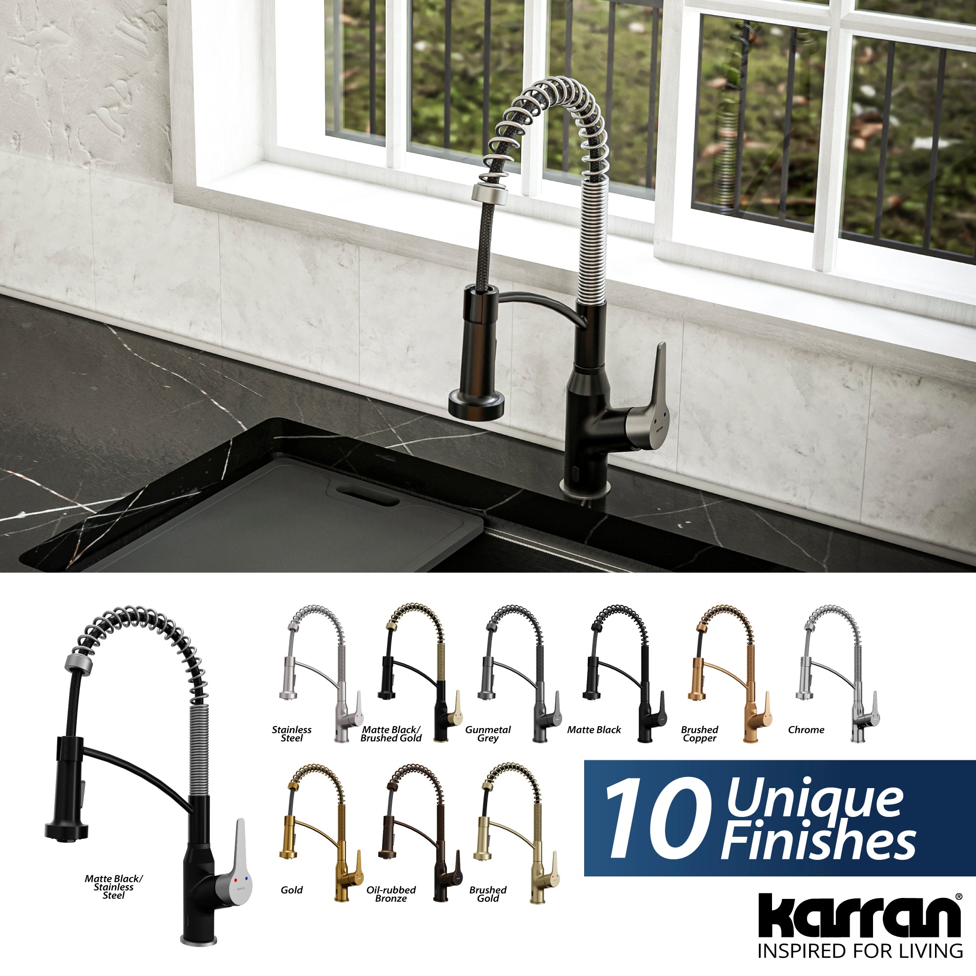 Karran Alston 1.8 GPM Single Lever Handle Lead-free Brass ADA Touchless Kitchen Faucet, Pull-Down, Matte Black & Stainless Steel, KKF215MBSS