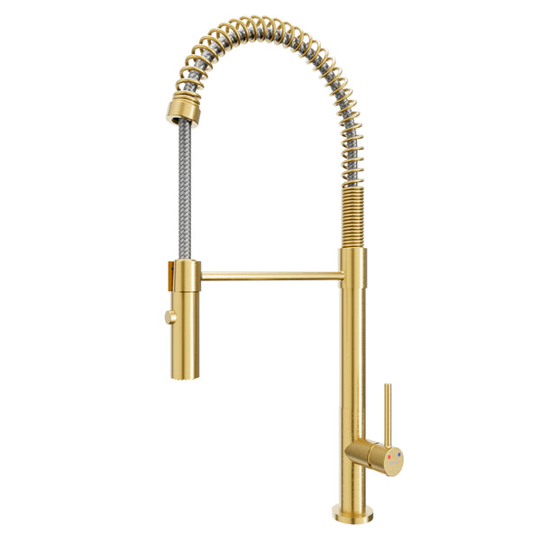 Karran Bluffton 1.8 GPM Single Lever Handle Lead-free Brass ADA Kitchen Faucet, Pull-Down Kitchen, Brushed Gold, KKF220BG