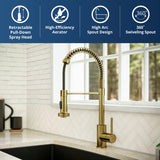 Karran Kadira 1.8 GPM Single Lever Handle Lead-free Brass ADA Kitchen Faucet, Pull-Down, Brushed Gold, KKF225BG