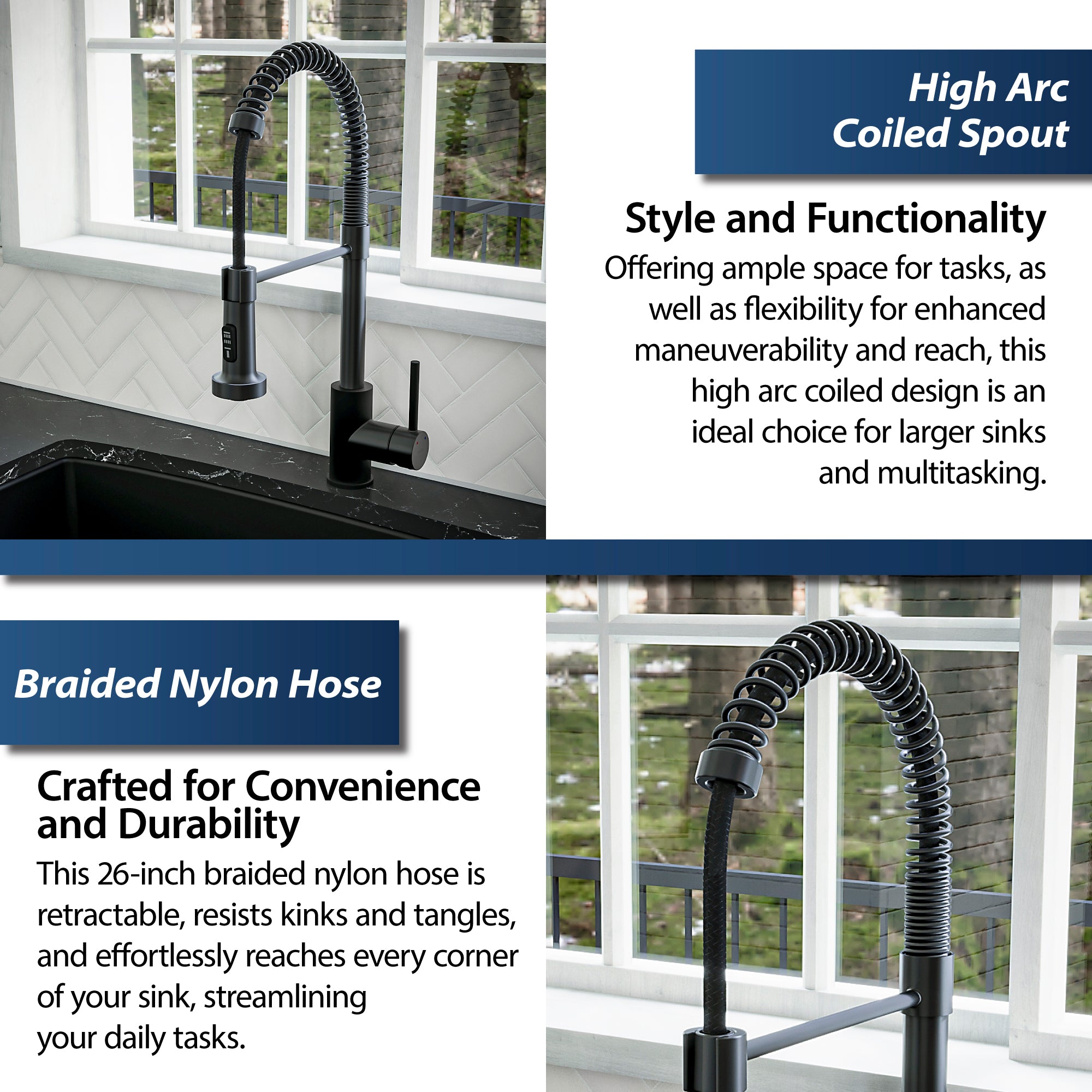 Karran Kadira 1.8 GPM Single Lever Handle Lead-free Brass ADA Kitchen Faucet, Pull-Down, Matte Black, KKF225MB