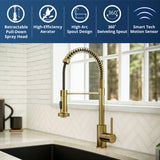 Karran Loxton 1.8 GPM Single Lever Handle Lead-free Brass ADA Touchless Kitchen Faucet, Pull-Down, Brushed Gold, KKF228BG