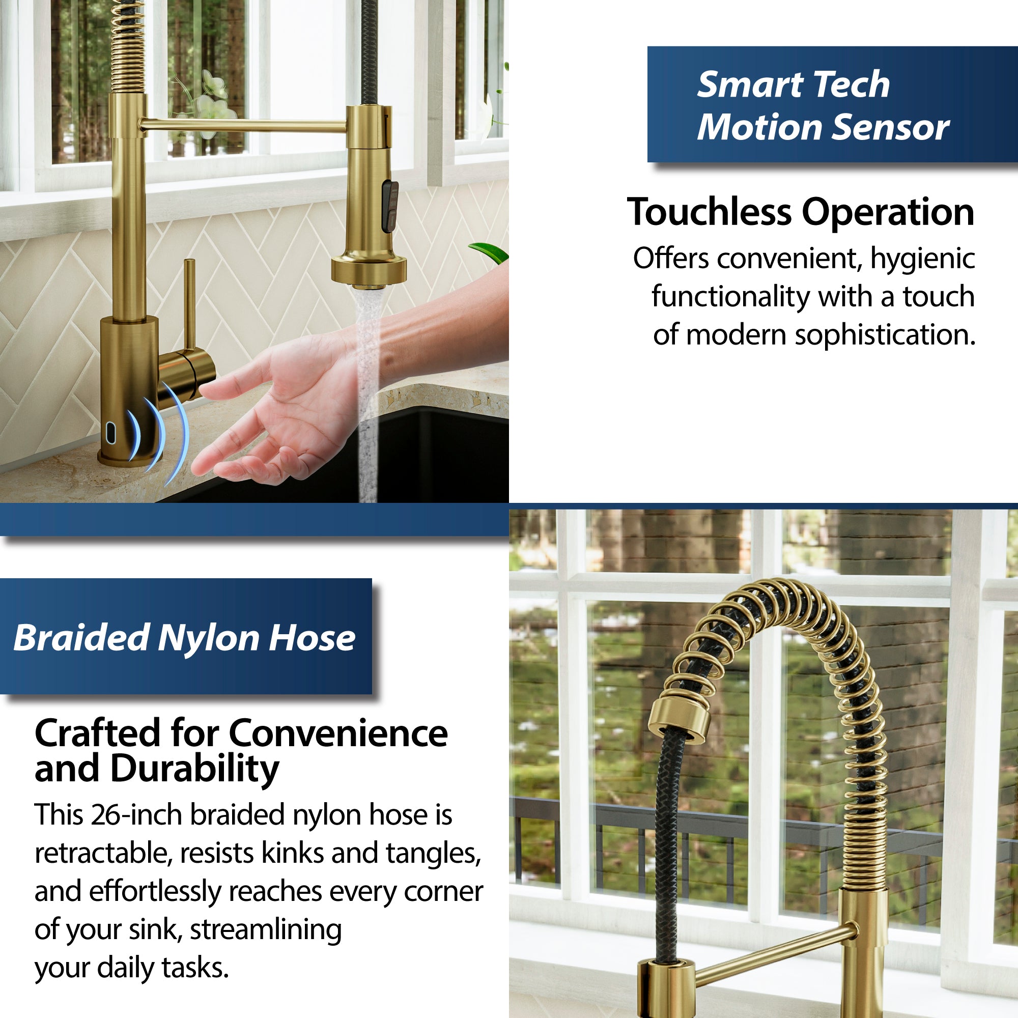 Karran Loxton 1.8 GPM Single Lever Handle Lead-free Brass ADA Touchless Kitchen Faucet, Pull-Down, Brushed Gold, KKF228BG
