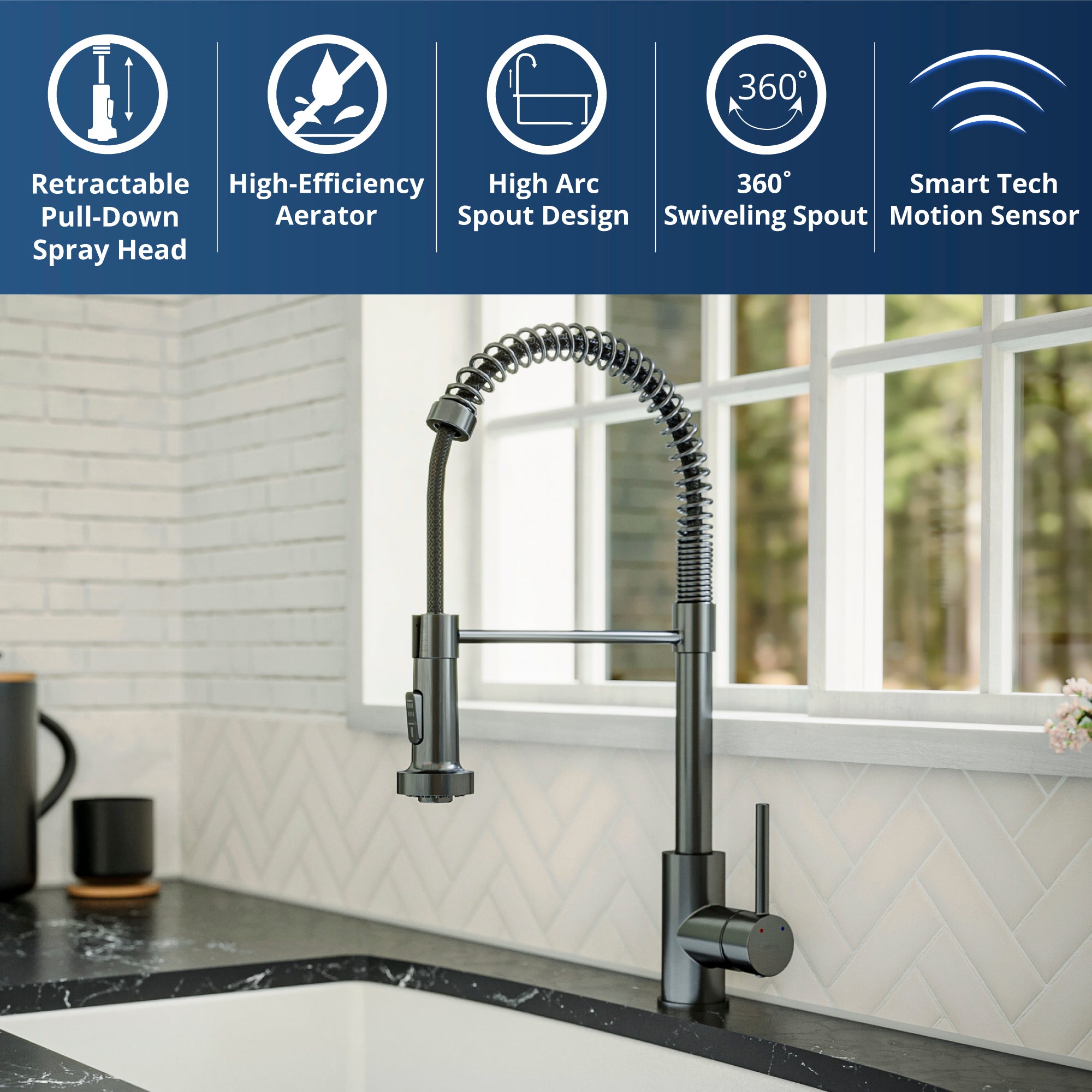 Karran Loxton 1.8 GPM Single Lever Handle Lead-free Brass ADA Touchless Kitchen Faucet, Pull-Down, Gunmetal Grey, KKF228GG