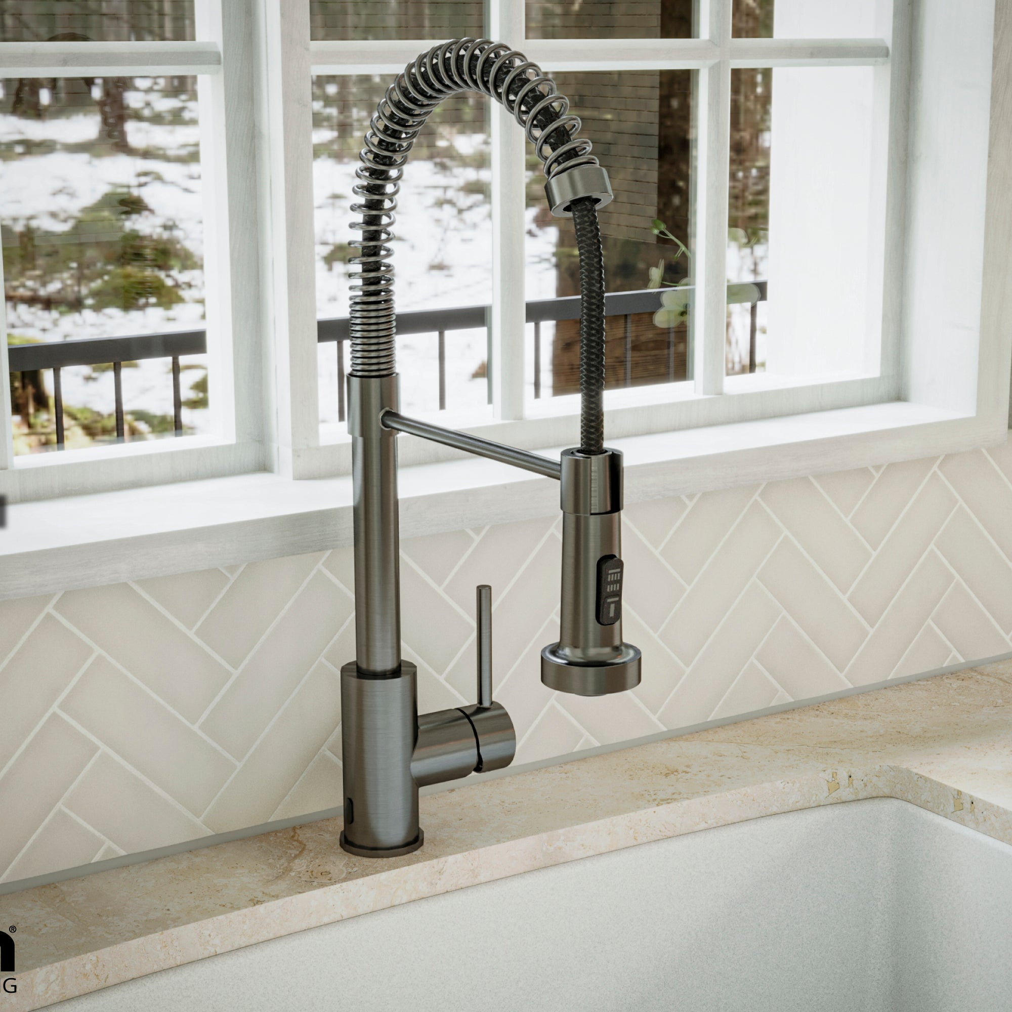 Karran Loxton 1.8 GPM Single Lever Handle Lead-free Brass ADA Touchless Kitchen Faucet, Pull-Down, Gunmetal Grey, KKF228GG