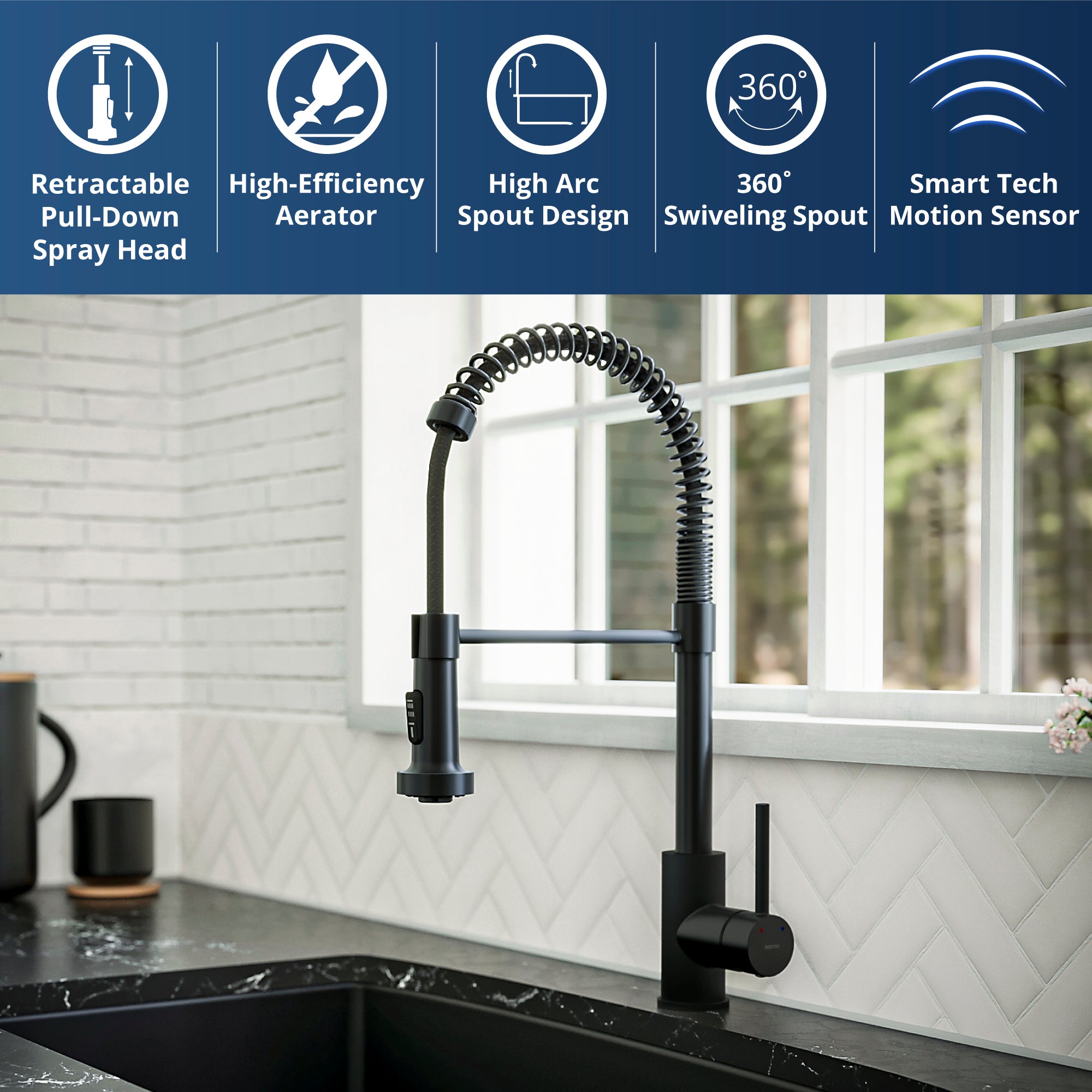 Karran Loxton 1.8 GPM Single Lever Handle Lead-free Brass ADA Touchless Kitchen Faucet, Pull-Down, Matte Black, KKF228MB