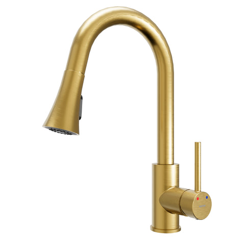 Karran Weybridge 1.8 GPM Single Lever Handle Lead-free Brass ADA Kitchen Faucet, Pull-Down Kitchen, Brushed Gold, KKF240BG