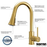 Karran Weybridge 1.8 GPM Single Lever Handle Lead-free Brass ADA Kitchen Faucet, Pull-Down Kitchen, Brushed Gold, KKF240BG