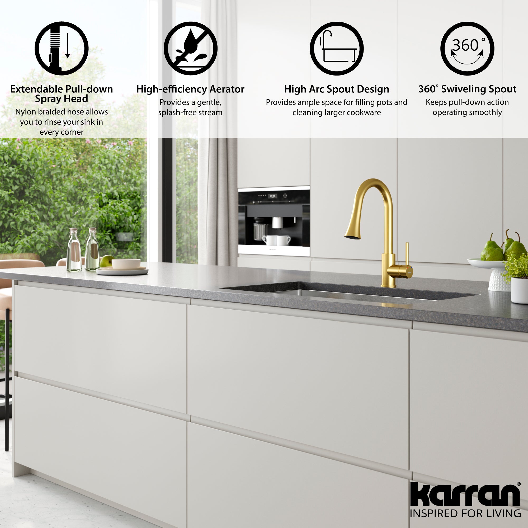 Karran Weybridge 1.8 GPM Single Lever Handle Lead-free Brass ADA Kitchen Faucet, Pull-Down Kitchen, Brushed Gold, KKF240BG